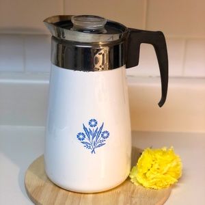 Vintage Corning Ware Stovetop 9 Cup Cornflower Blue Complete Coffeemaker